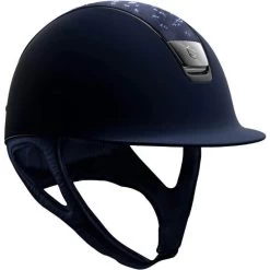 Riding Helmet Classic SM,Top Crystal Leaf,Trim+Blazon Blk Chrome, With Dressage Chin Strap