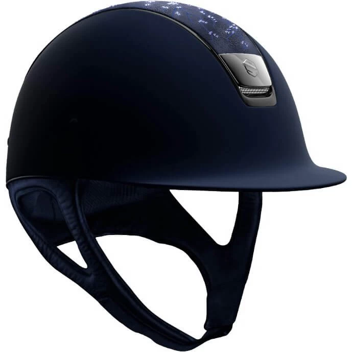 Riding Helmet Classic SM,Top Crystal Leaf,Trim+Blazon Blk Chrome, With Dressage Chin Strap 3 Riding Helmet Classic SM,Top Crystal Leaf,Trim+Blazon Blk Chrome, With Dressage Chin Strap