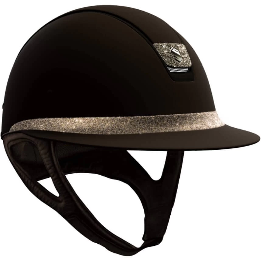 Riding Helmet MS SM,FB+Blazon Crystl Fabric Metal,Trim Matt Brnz, With Dressage Chin Strap