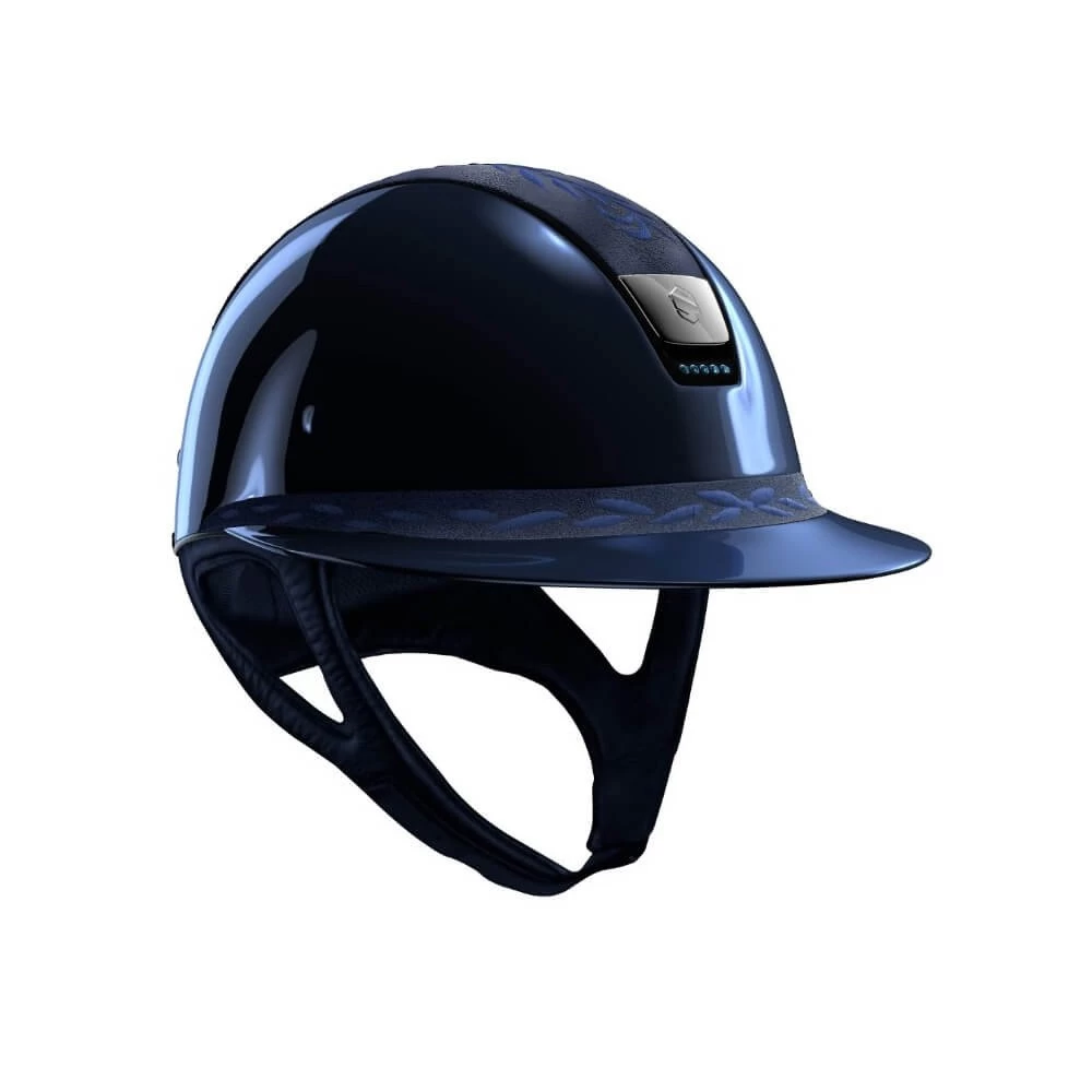 Riding Helmet MS SG, Top+FB Flower Embroidery,Trim Matt,Blazon BlkChrm, 5 Sw Metallic Blue 3 Riding Helmet MS SG, Top+FB Flower Embroidery,Trim Matt,Blazon BlkChrm, 5 Sw Metallic Blue